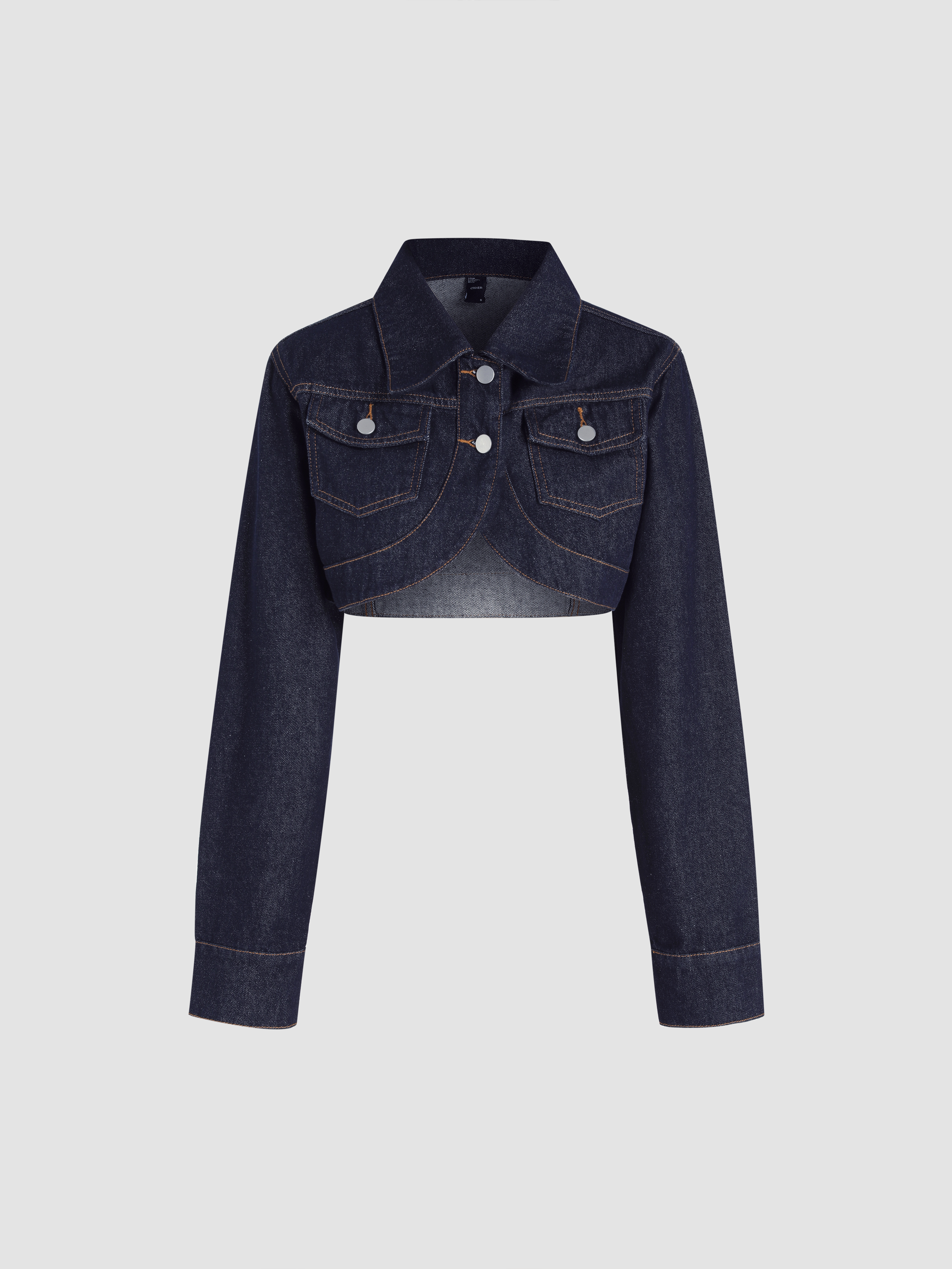 Denim Collar Pocket Crop Jacket For Daily Casual Coffee Shop