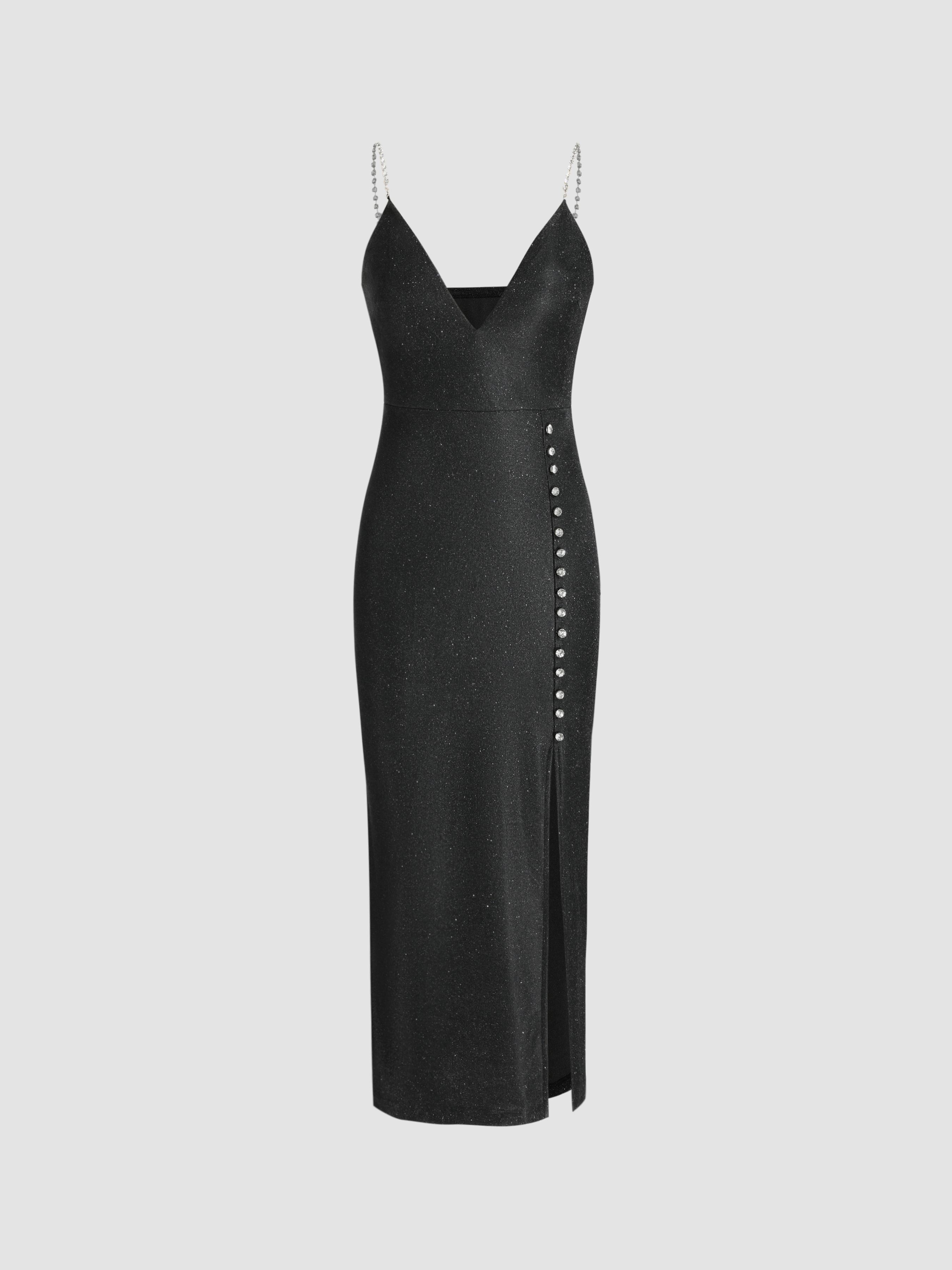 V-neck Rhinestone Split Maxi Dress