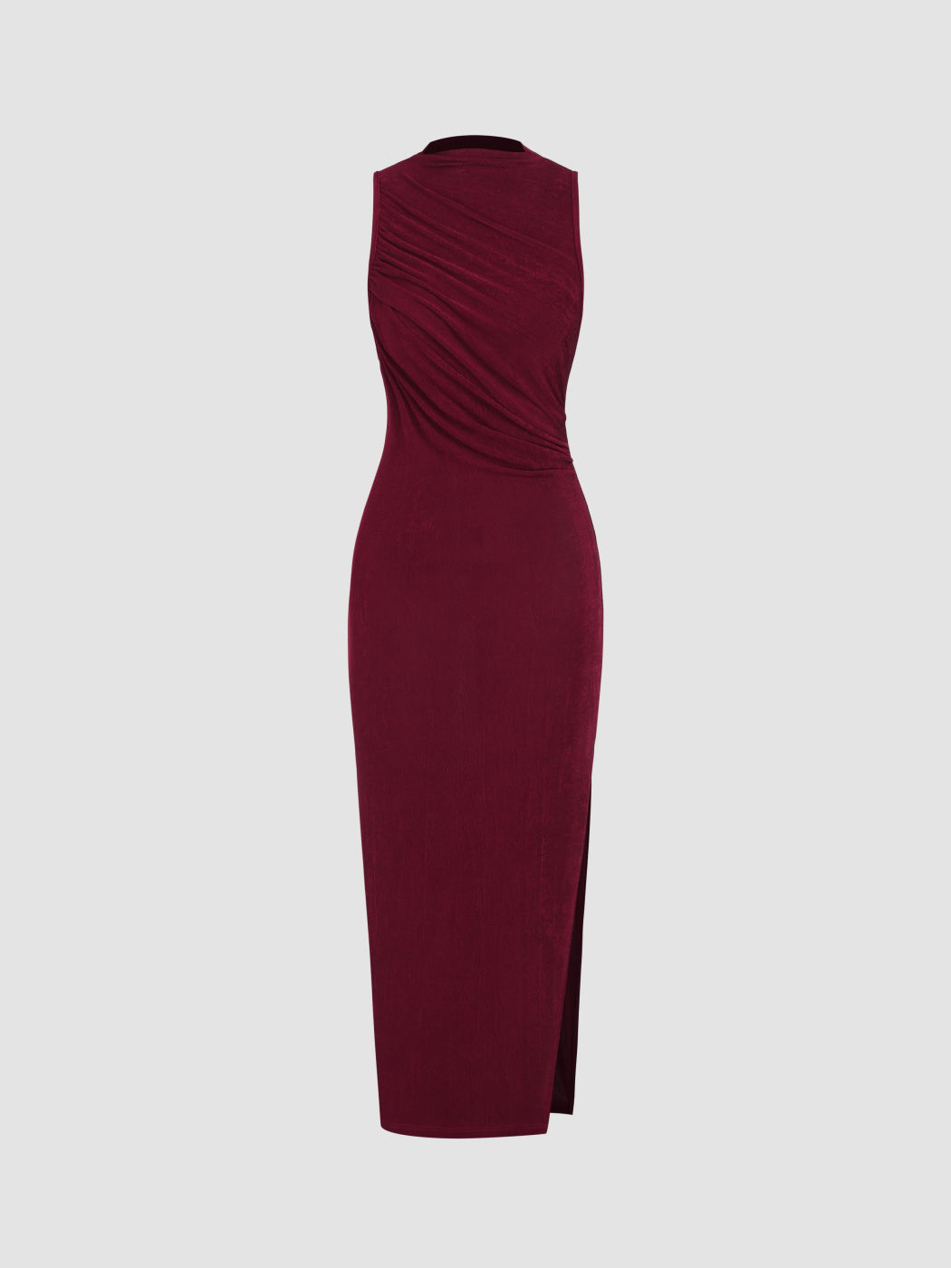 Jersey High Neck Sleeveless Solid Split Maxi Dress