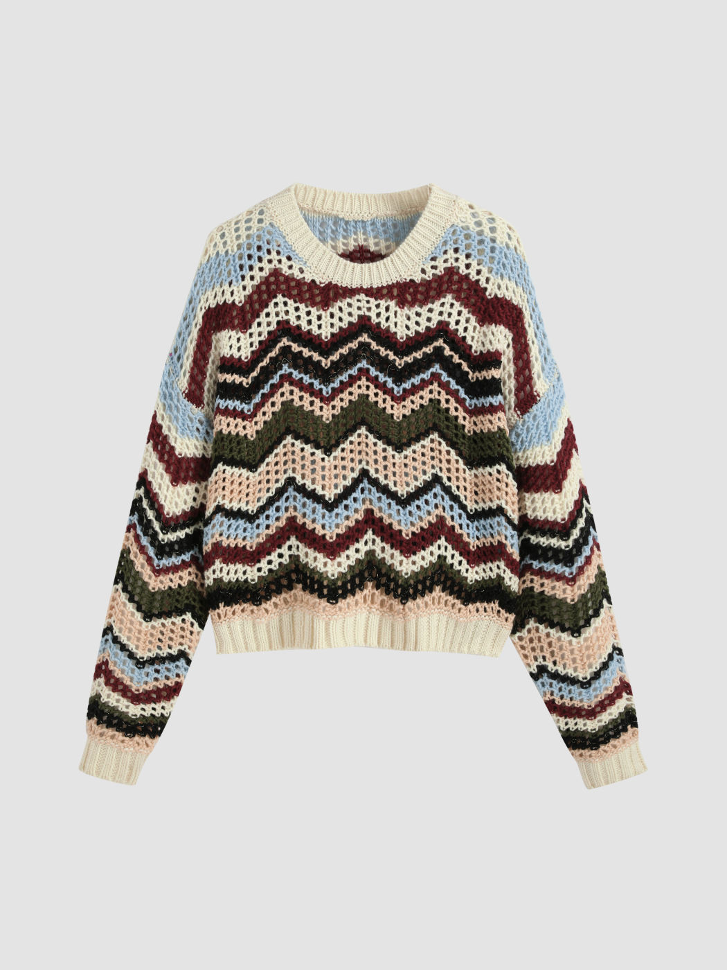 Maglione a maniche lunghe lavorato a maglia con scollo rotondo e righe