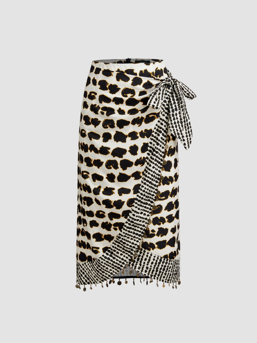 Leopard Print Asymmetrical Coin Detail Wrap Maxi Skirt