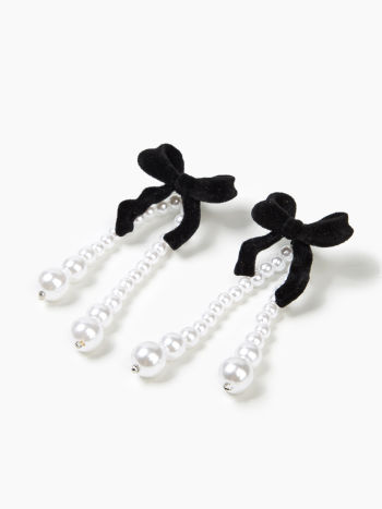Artifical Pearl Multi-way Bowknot Decor Faux Pearl Tassel Earrings For ...