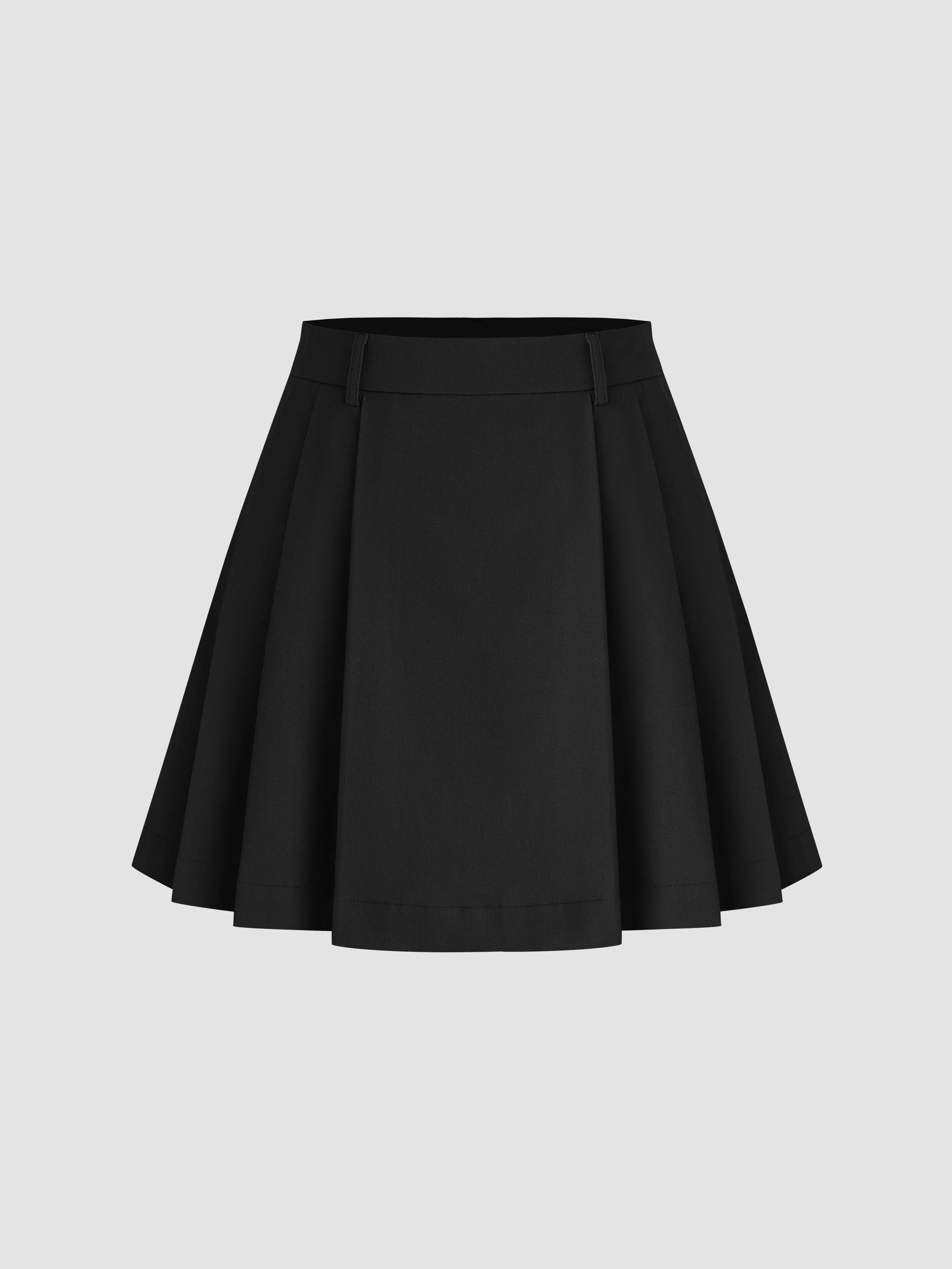 Woven Linen-Blend Mid Waist Solid Pleated Mini Skirt For Daily Casual Picnic
