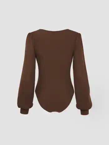 Jersey V-Ausschnitt Einfarbiger Rüschen-Bodysuit