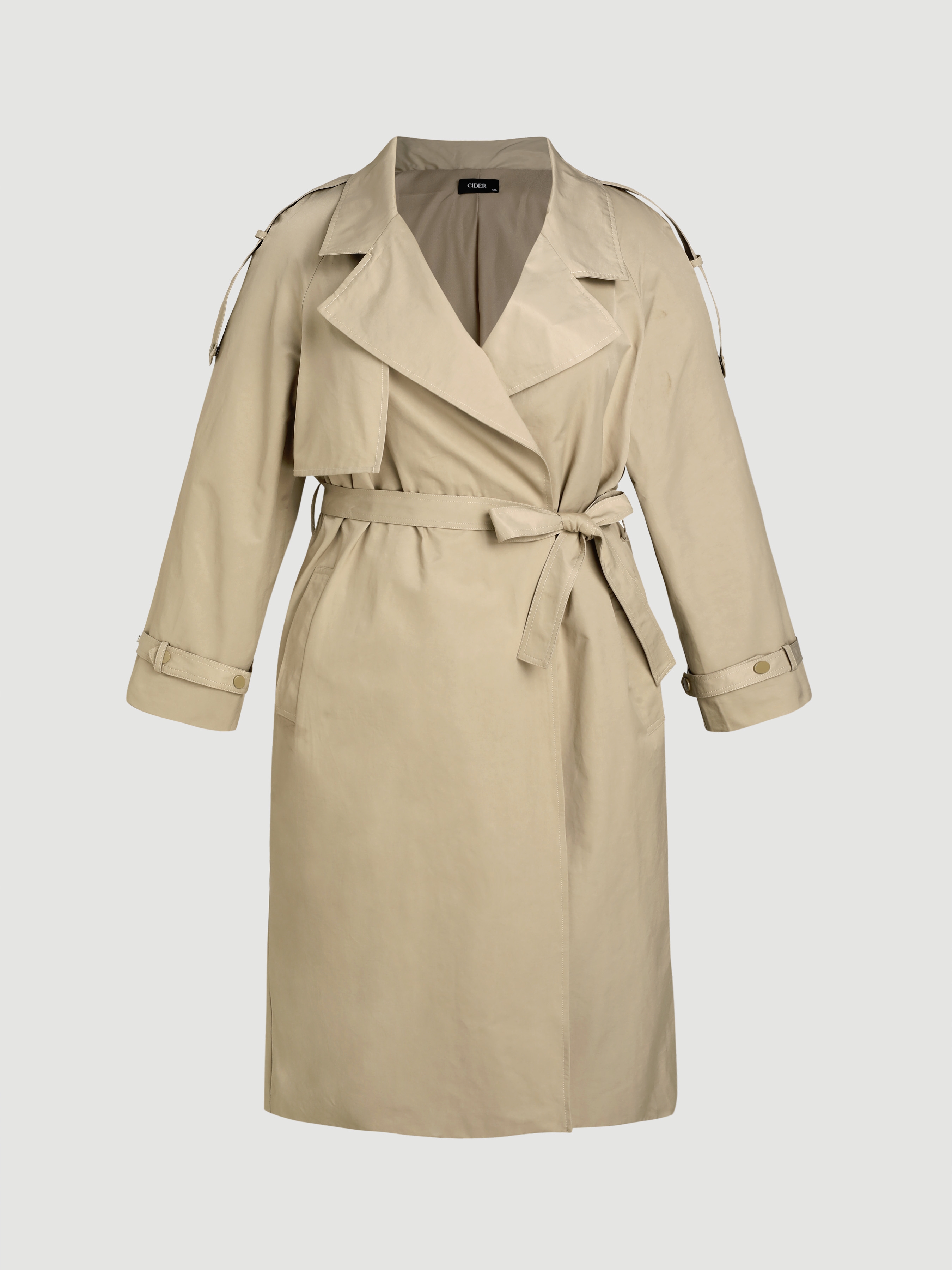 Solid Collar Trench Coat With Belt Curve & Plus - Cider