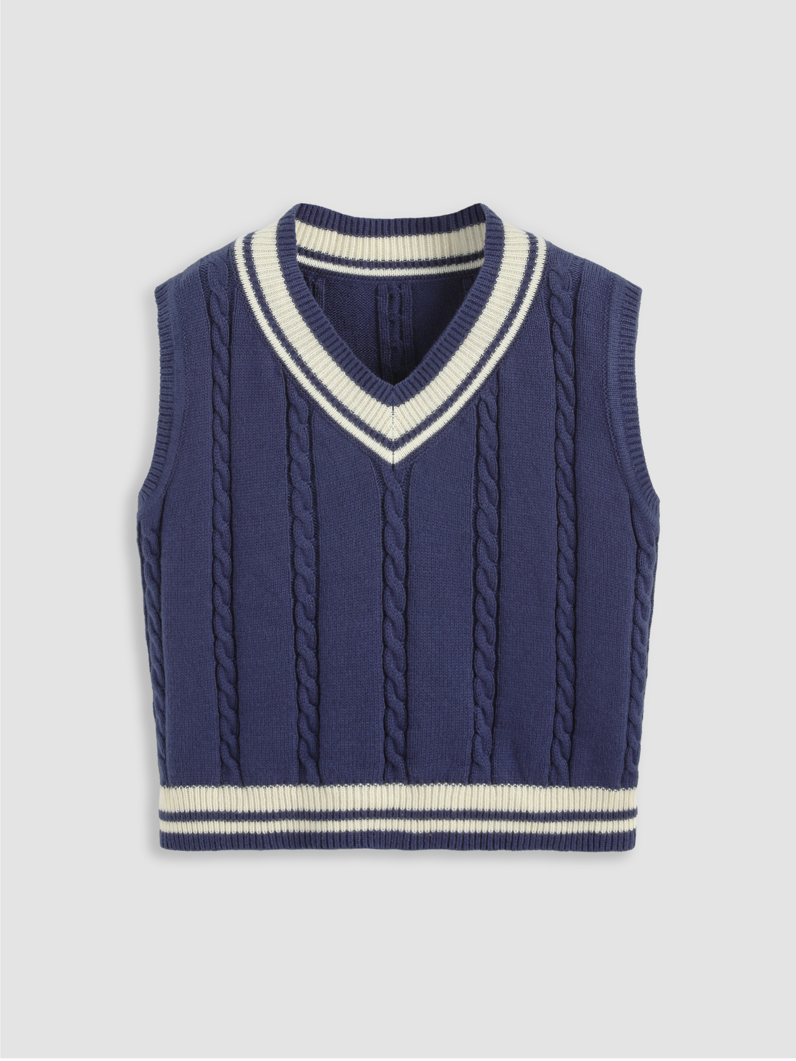 Sweater Vest Cable Knit Contrasting Binding Vest For School