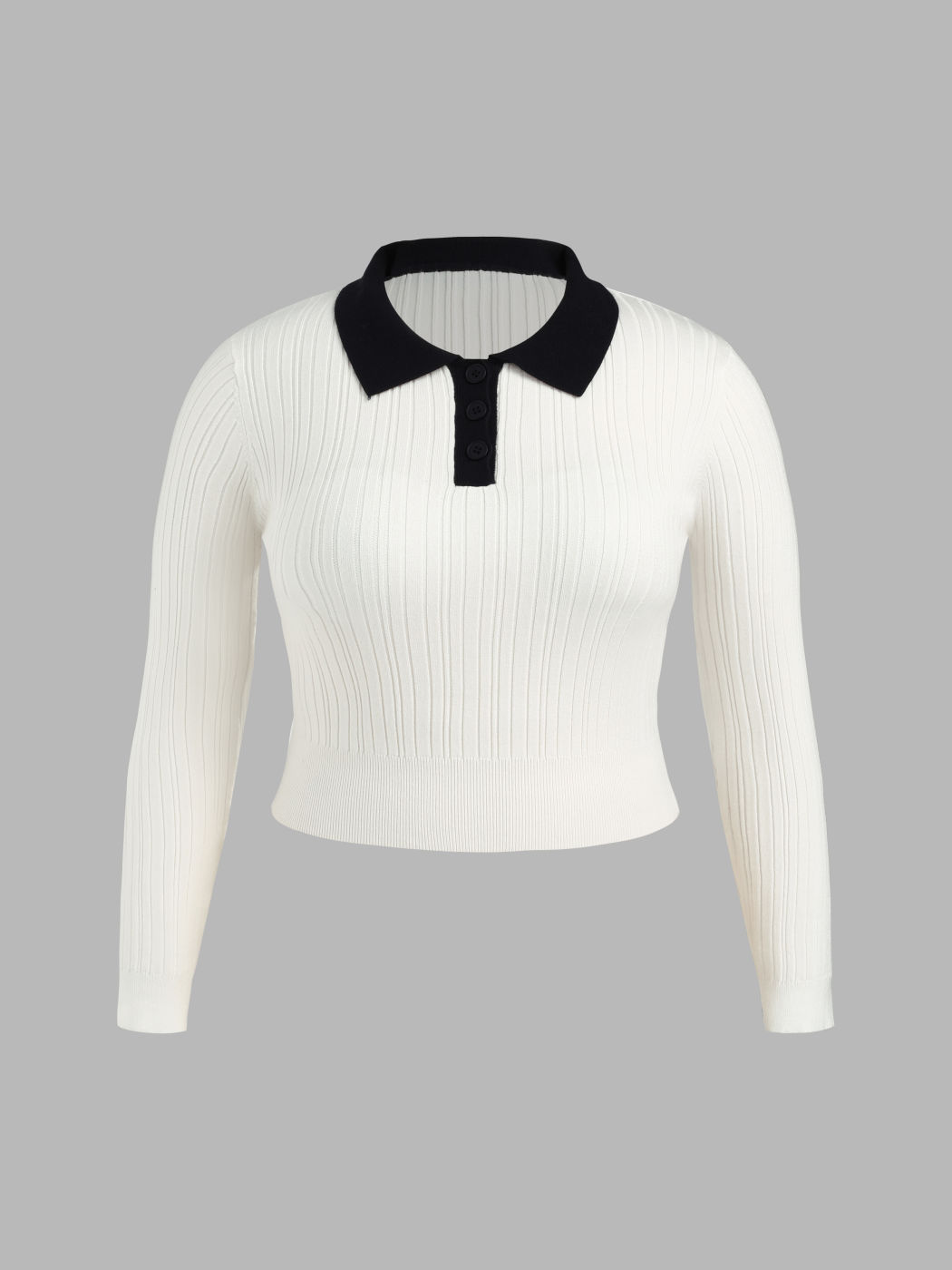 Knit Polo Solid Long Sleeve Top Curve & Plus