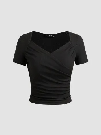 Jersey Sweetheart V-Ausschnitt Kurzarm Top