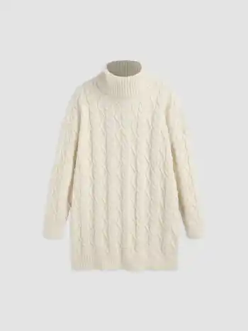  Hochhalsiges Rippstrickkleid