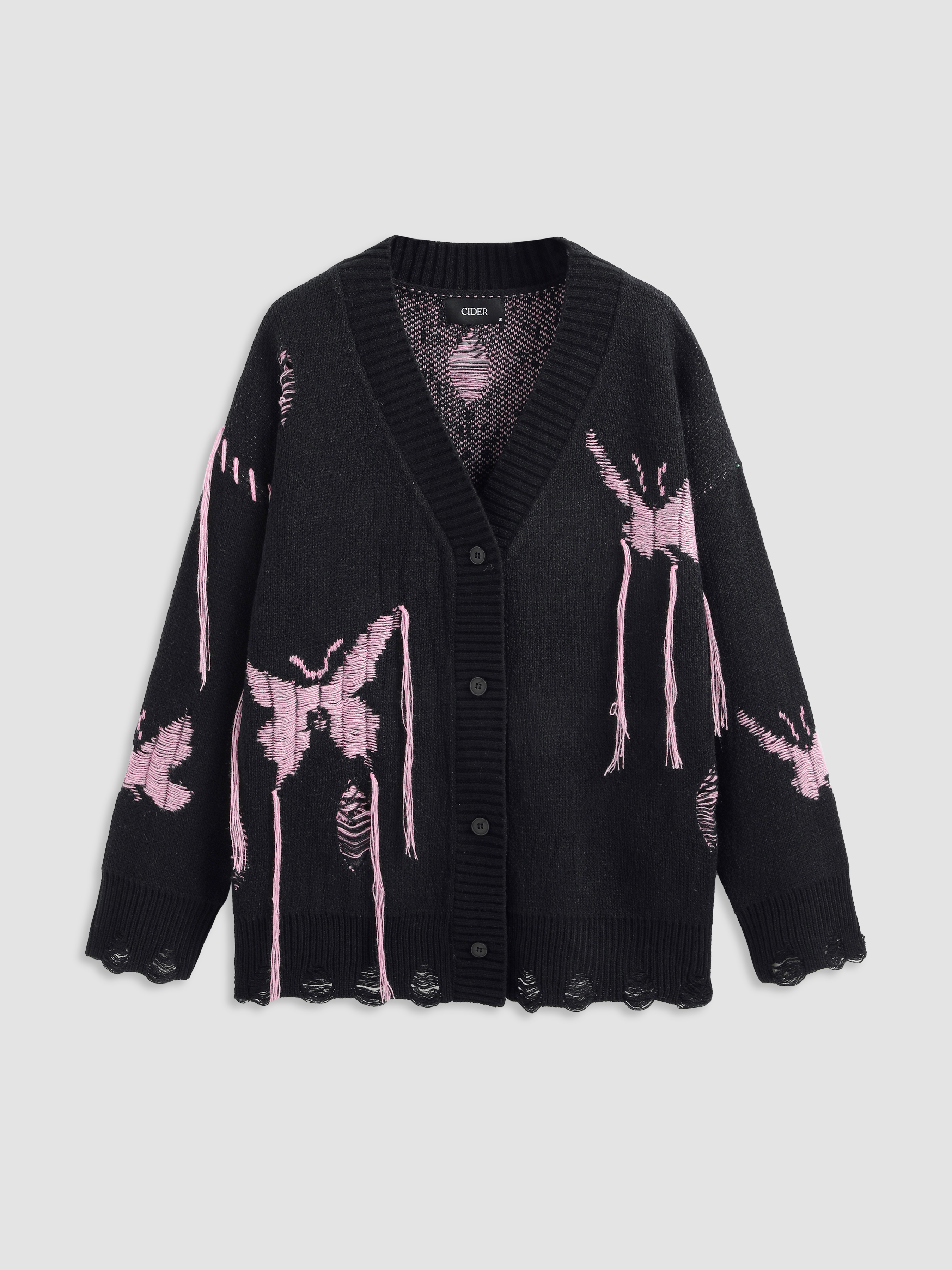 V-neck Butterfly Tassel Cardigan For School Daily Casual Coffee Shop