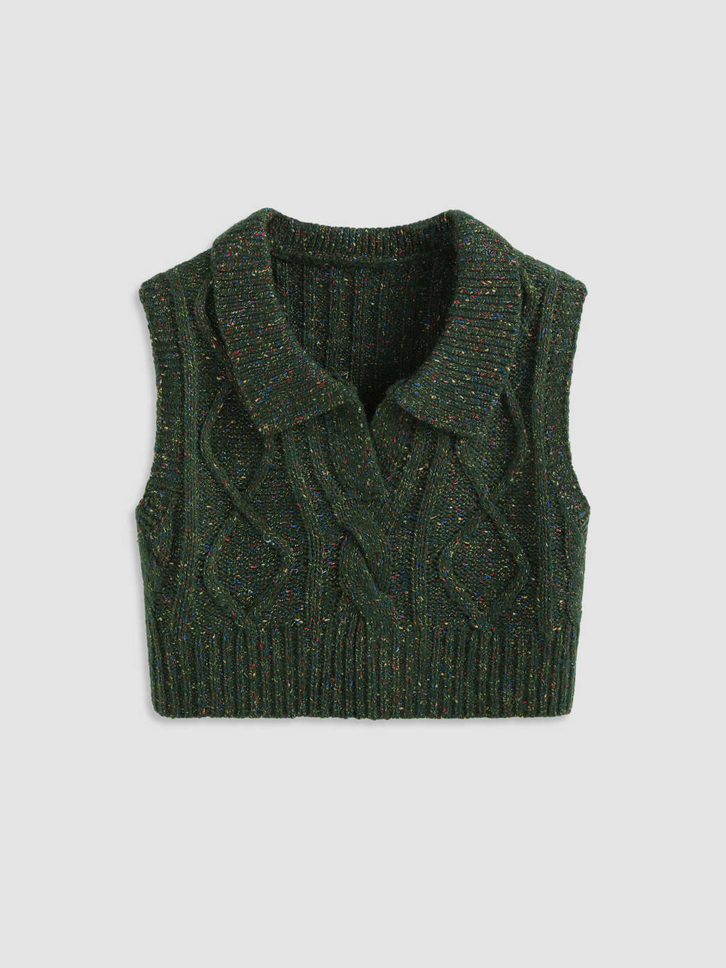 Cable Knit Collar Solid Crop Vest For School Daily Casual