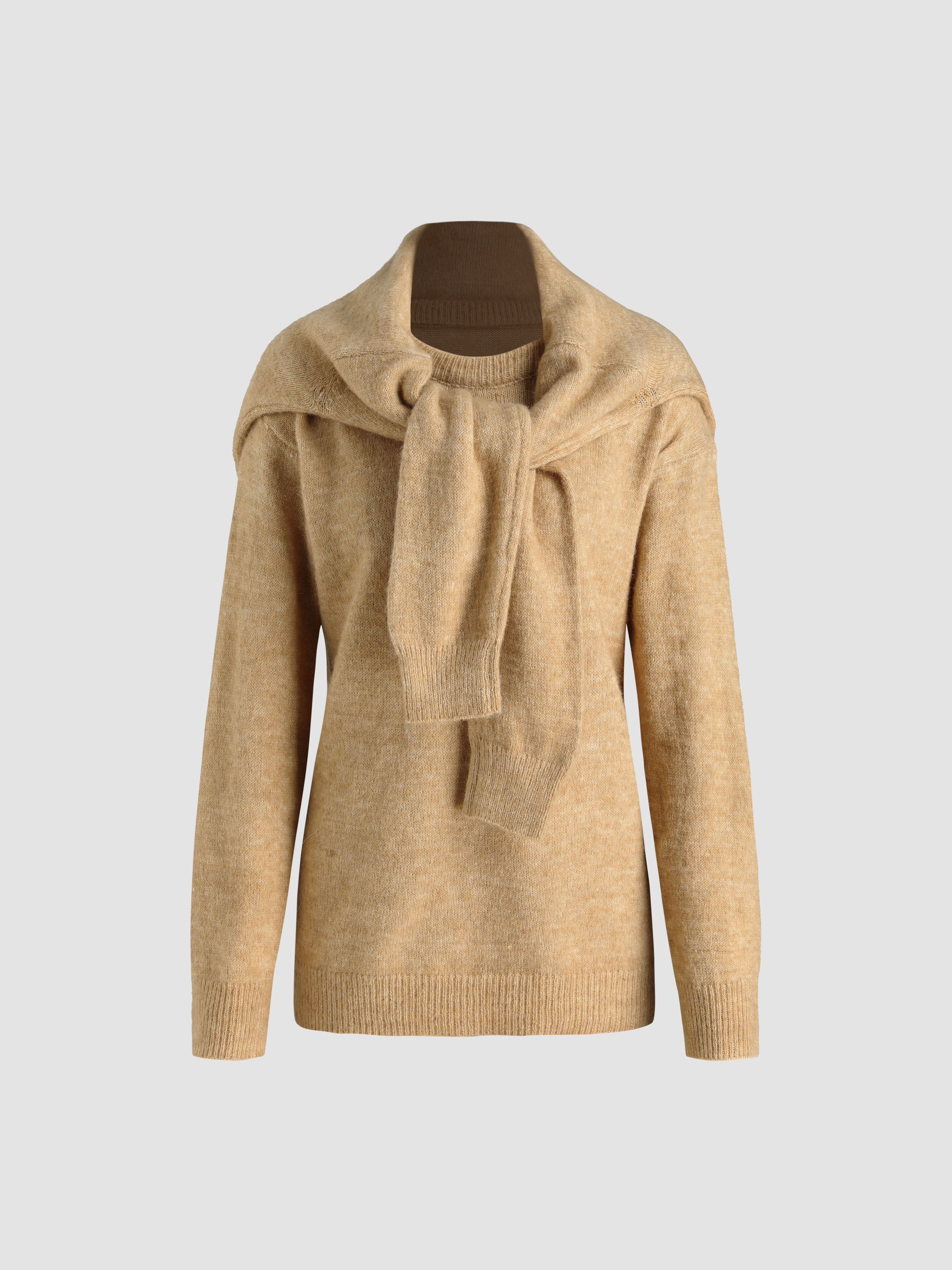 Knit Fabric Wool blend Round Neckline Knotted Knitted Sweater For Daily