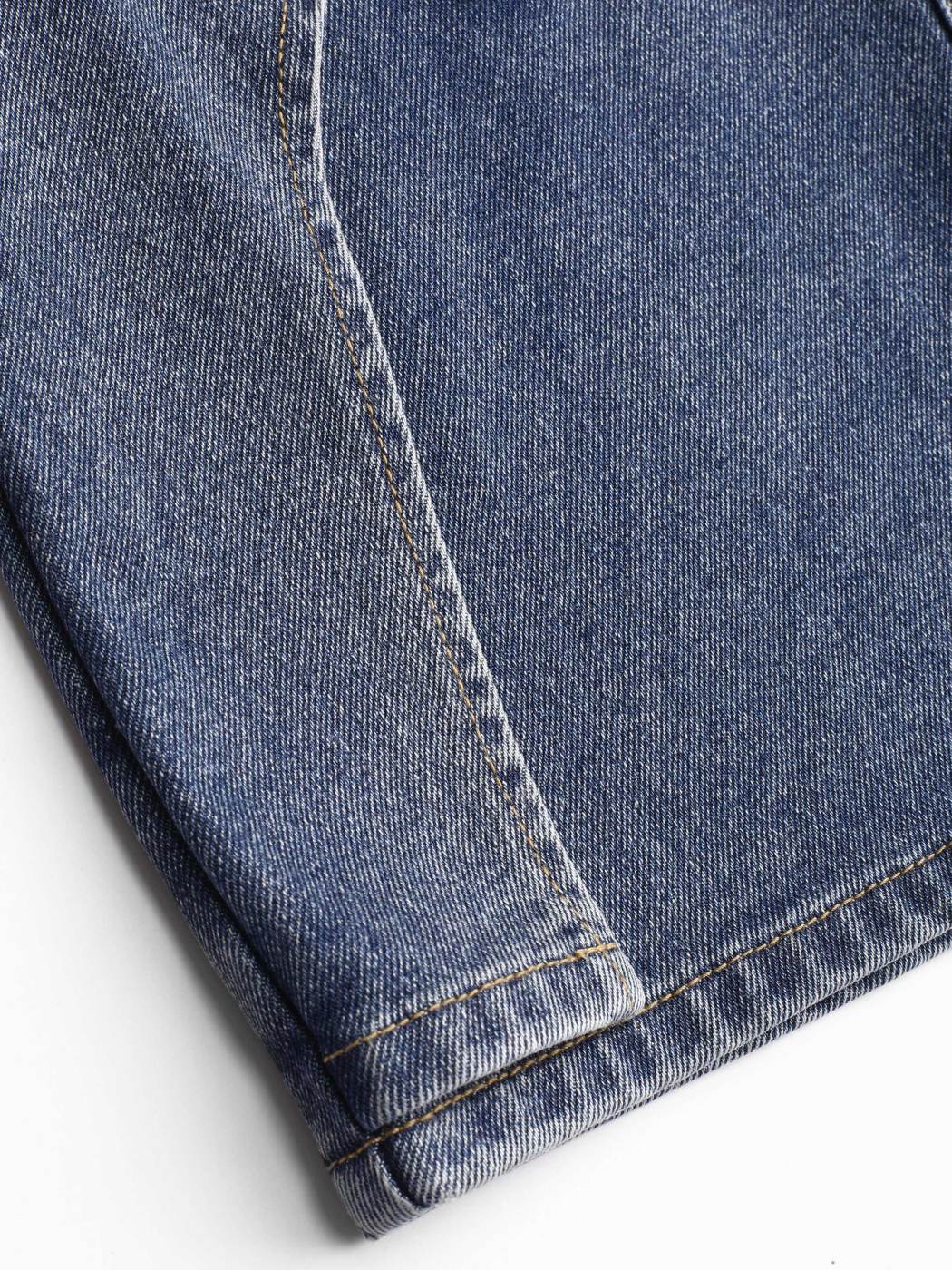 Stretch Denim Low Waist Belted Mini Skirt