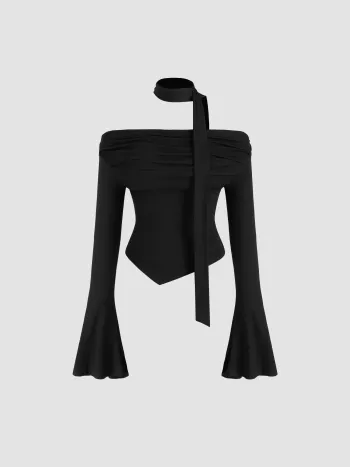 Off-shoulder Ruched Bell Sleeve Top