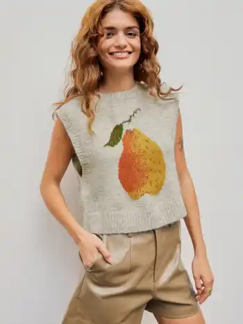 Strickweste aus Wollmischung mit runder Halslinie und Birnenmuster
