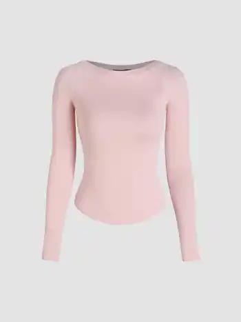 Round Neckline Solid Long Sleeve Tee