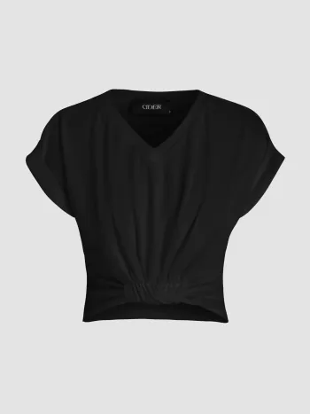 V-neck Solid Ruched Crop Top
