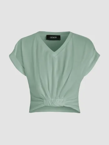 V-neck Solid Ruched Crop Top