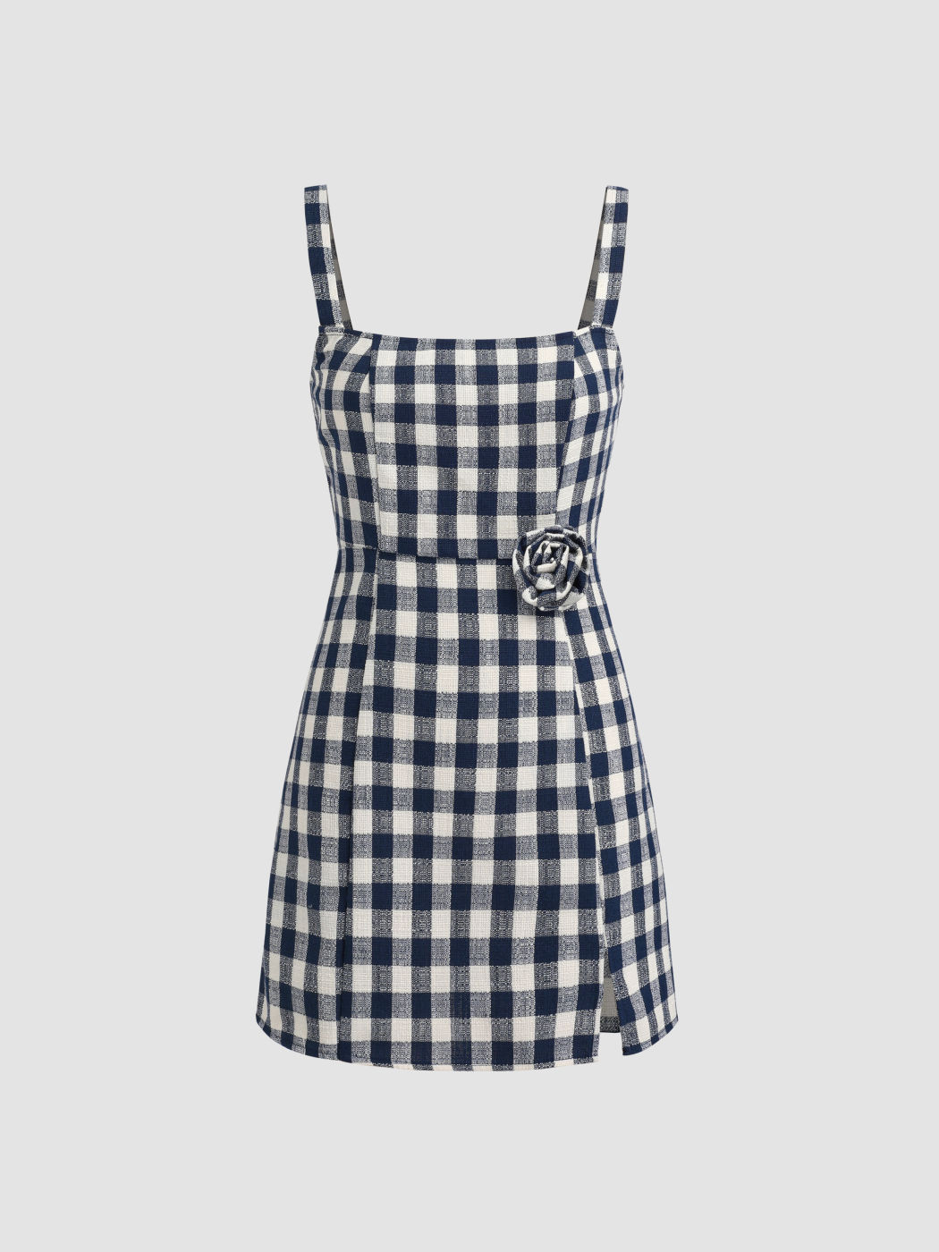 Mini abito con spacco a quadri a rosetta con scollo quadrato