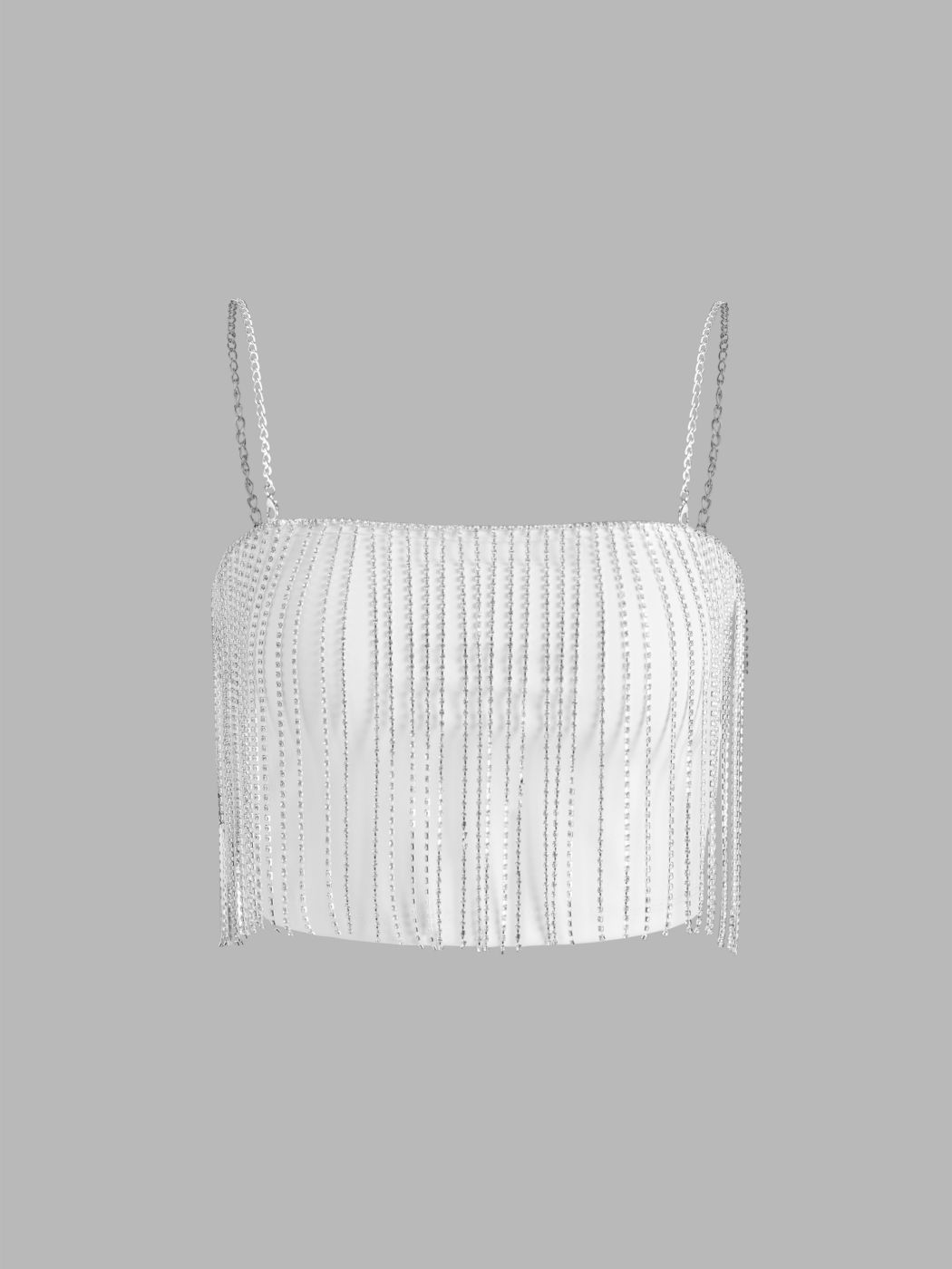  Quadratischer Ausschnitt Strasskette Crop Top