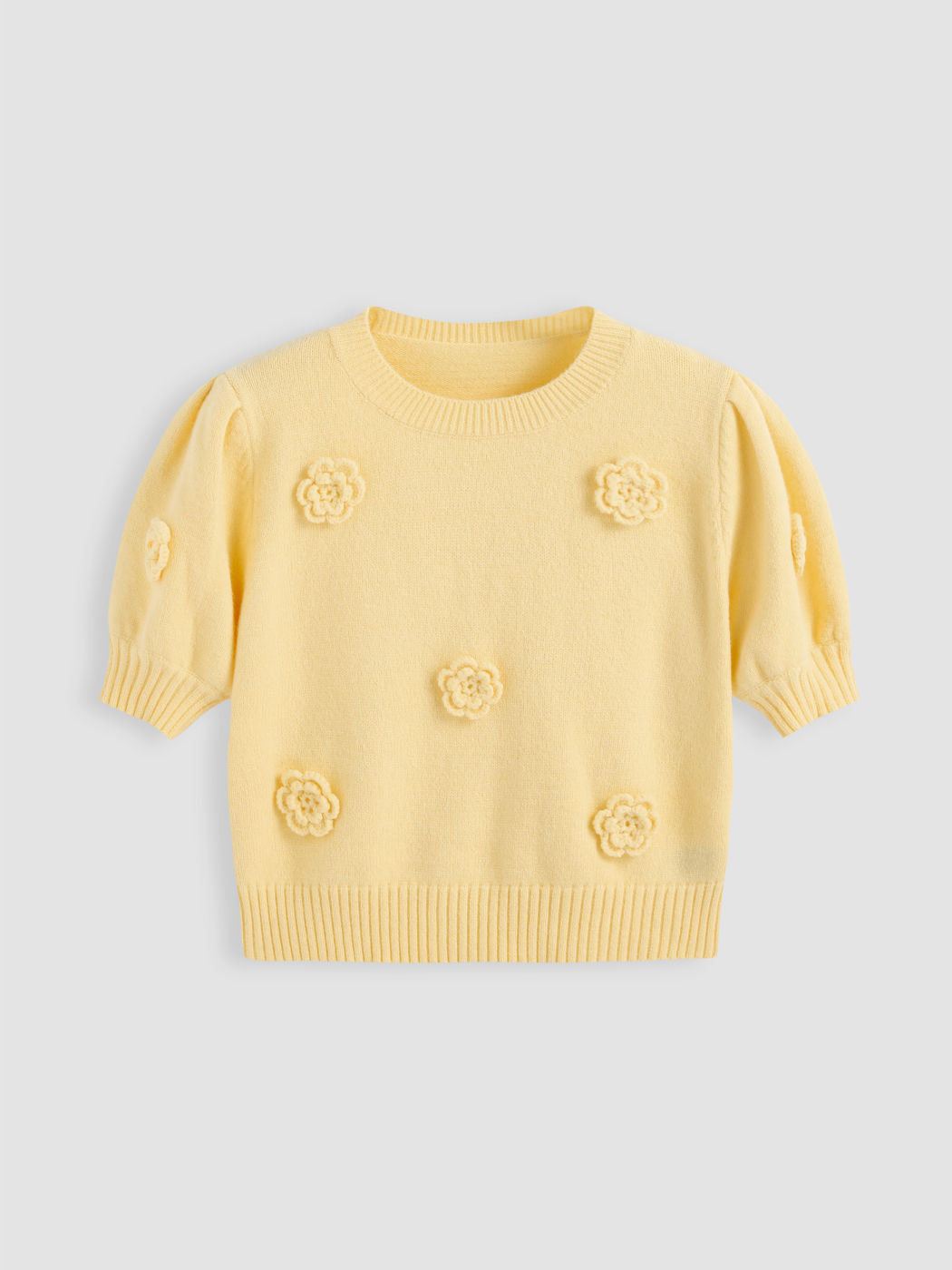  Rundhalsausschnitt Blumen Kurzärmlige Strickoberteile