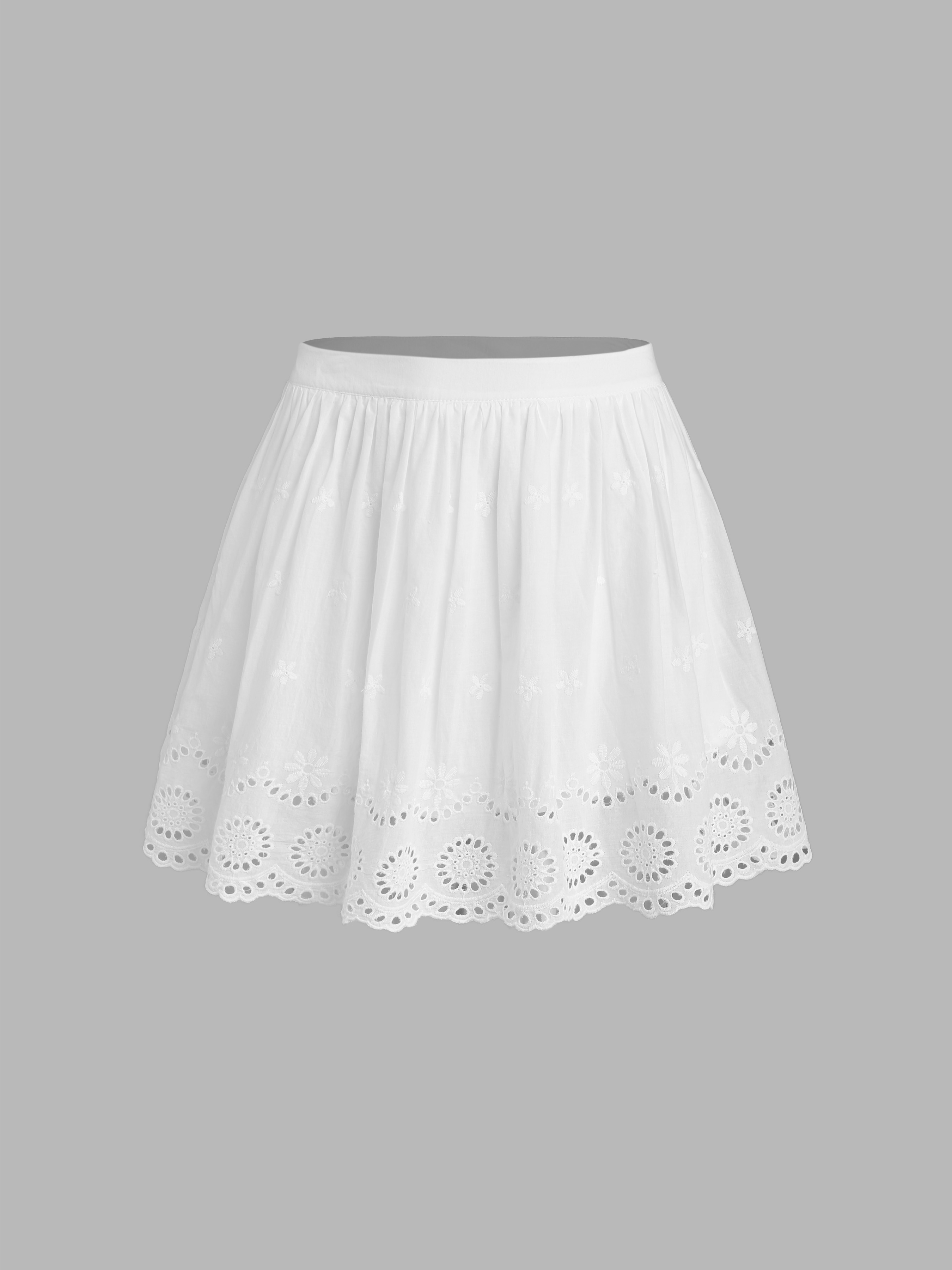 Floral Embroidery Middle Waist Solid Mini Skirt For Picnic Vacation ...