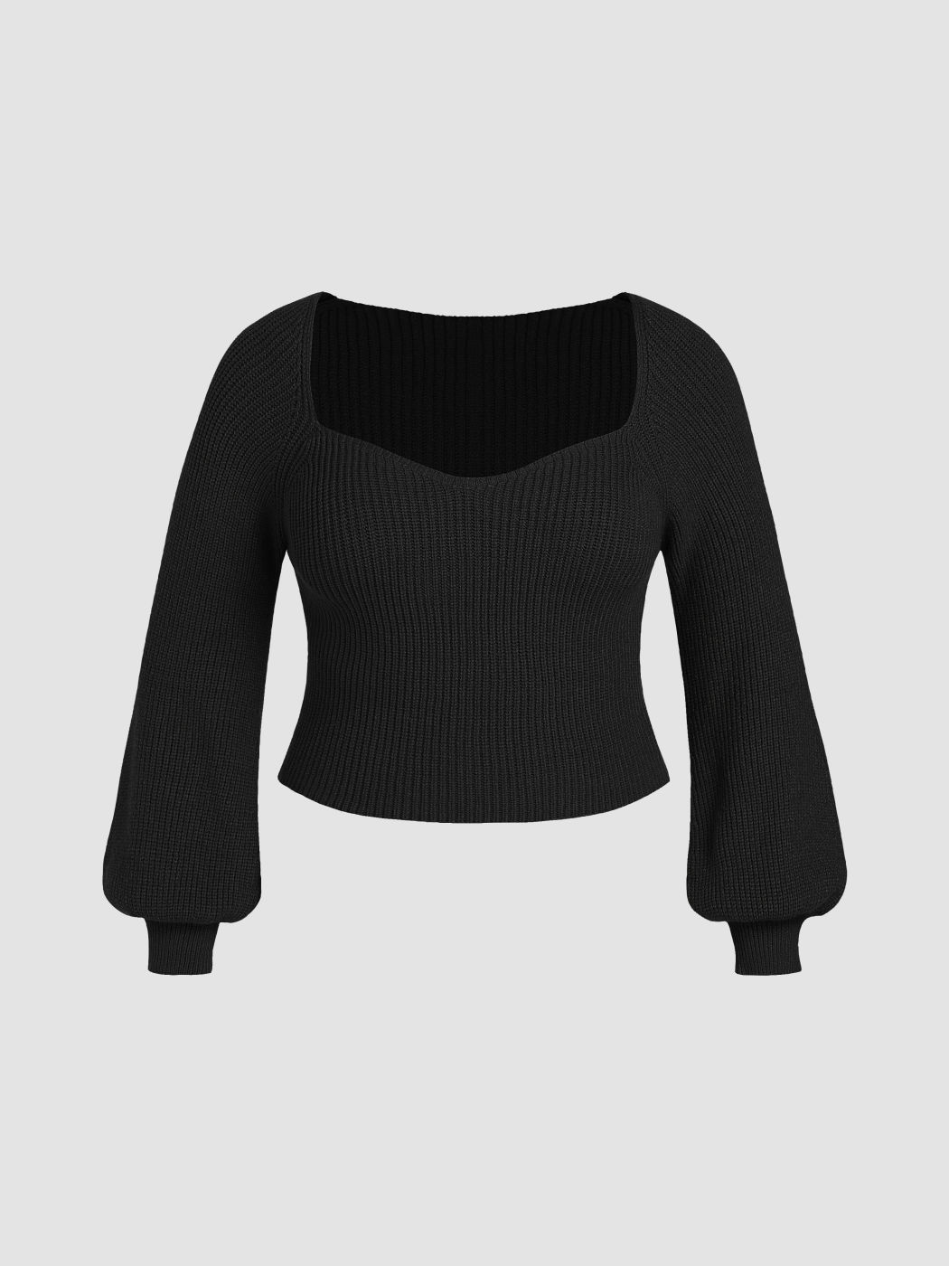 Strick V-Ausschnitt Solid Laternenärmel Oberteil Kurve & Plus