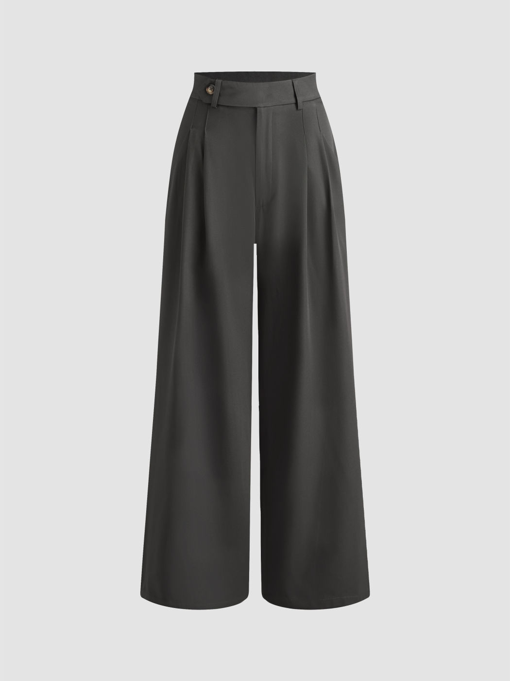 Middle Waist Solid Pleated Wide Leg Trousers