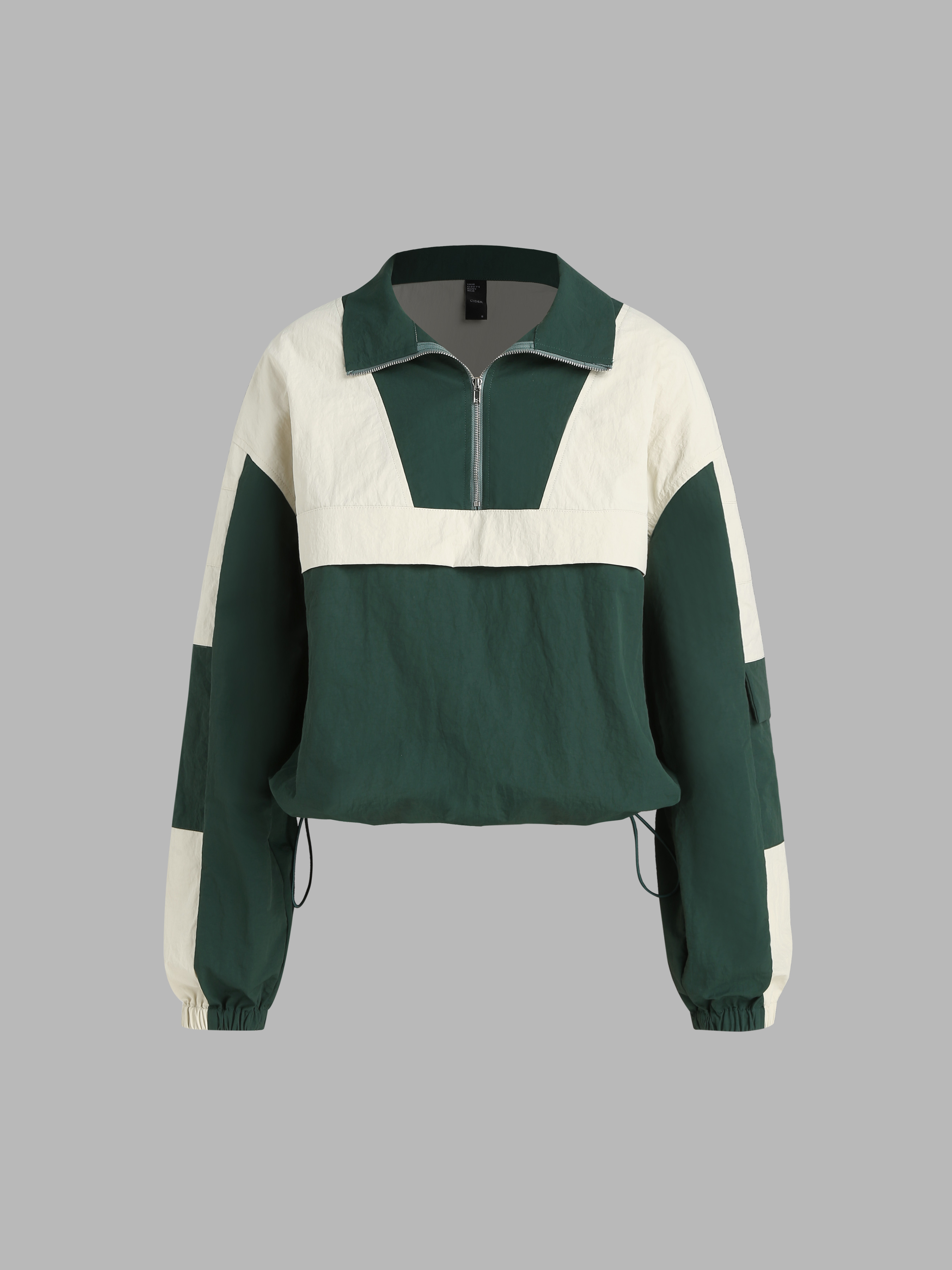 Collar Patchwork Drawstring Jacket For Daily Casual School