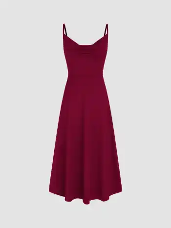Cowl Neck Solid Ruched Maxi Dress