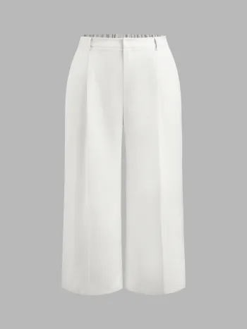 Pantaloni a vita media con tasche a pieghe a gamba larga Curve & Plus
