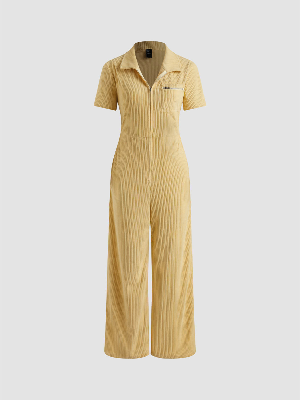 Collar Solid Zipper Jumpsuit