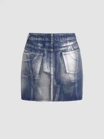  Jeans Mittlere Taille Knopf Minirock
