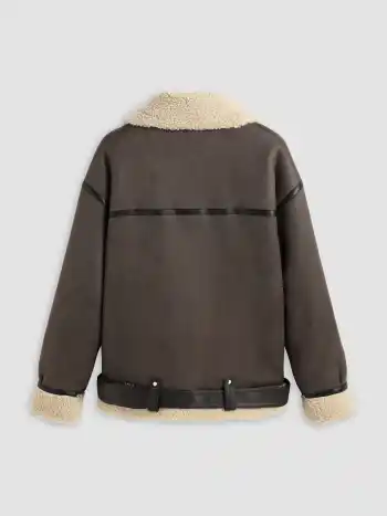 Faux-Shearling Bikerjacke mit Gürtel