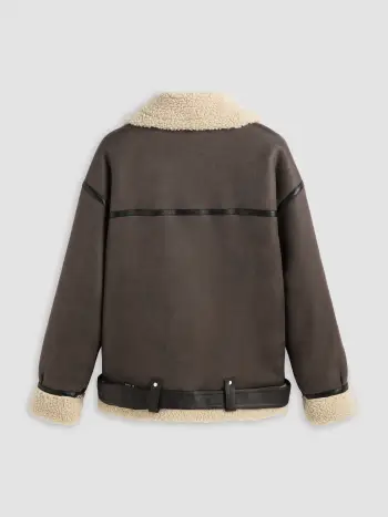 Giacca biker in finto shearling con cintura
