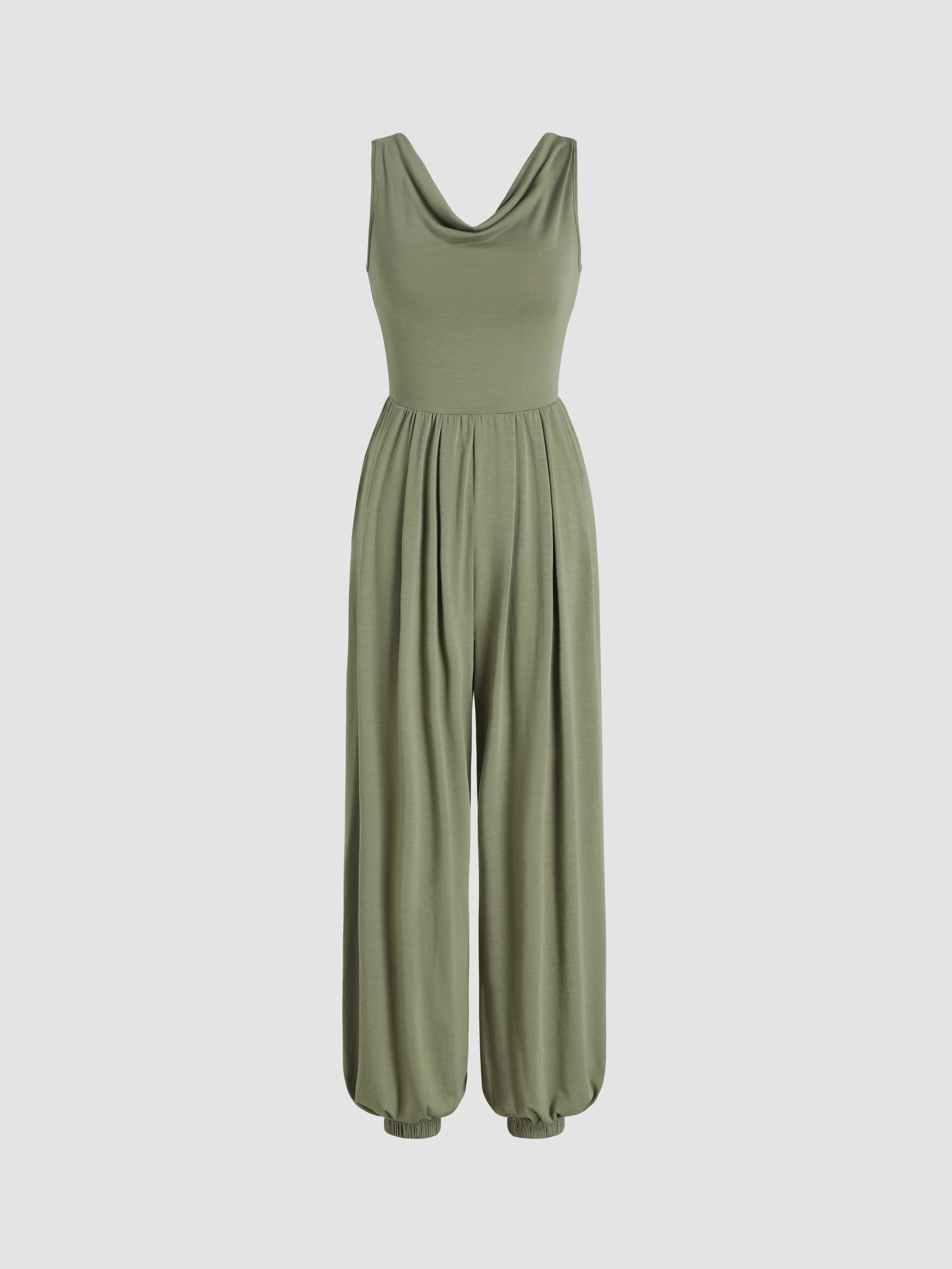 Casual Solid French Terry Sleeveless Scoop Neck Front Pocket Jumpsuit main image 0