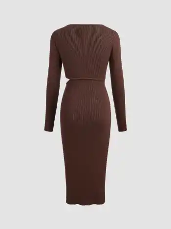  Rundhalsausschnitt Cut Out Strick-Midikleid