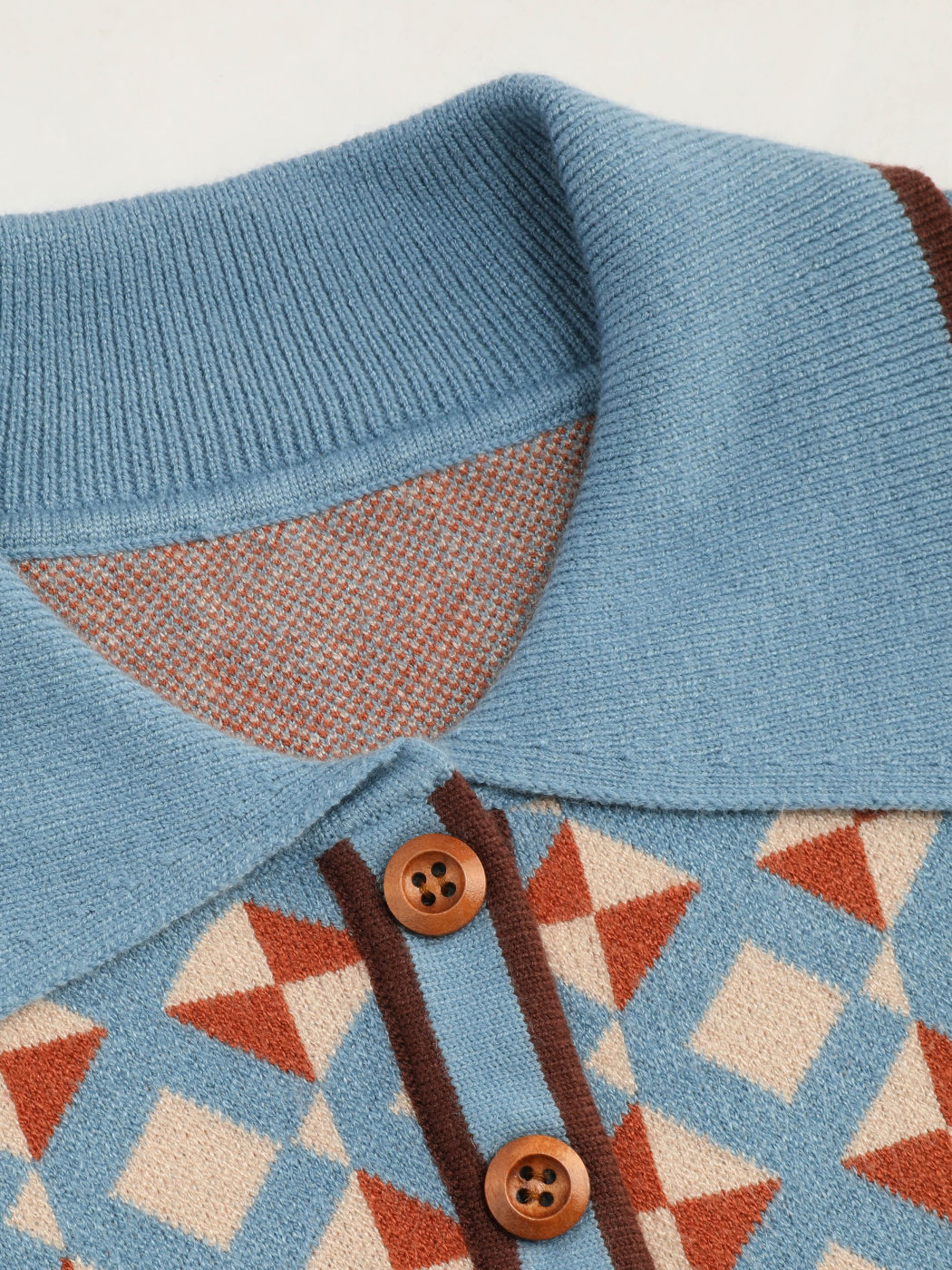 Knit Collar Geometric Button Short Sleeve Top