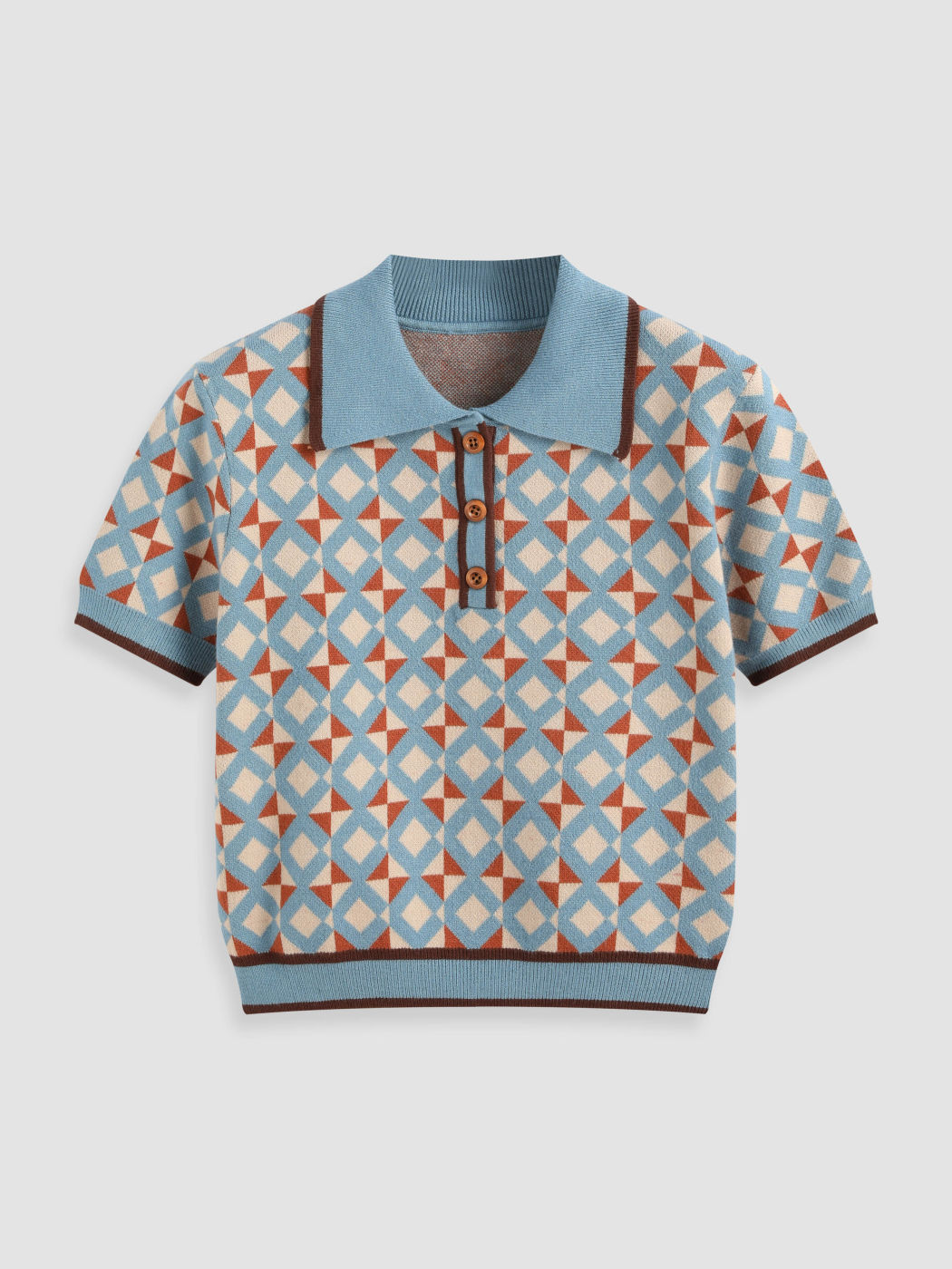 1930s Style Sweaters | Vintage Sweaters Knit Collar Geometric Button Short Sleeve Top  AT vintagedancer.com