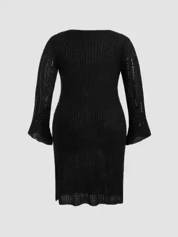 Knit U-neck Sequin Split Midi Dress Curve & Plus