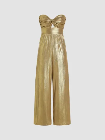  Metallic Solid Ausschnitt Overalls