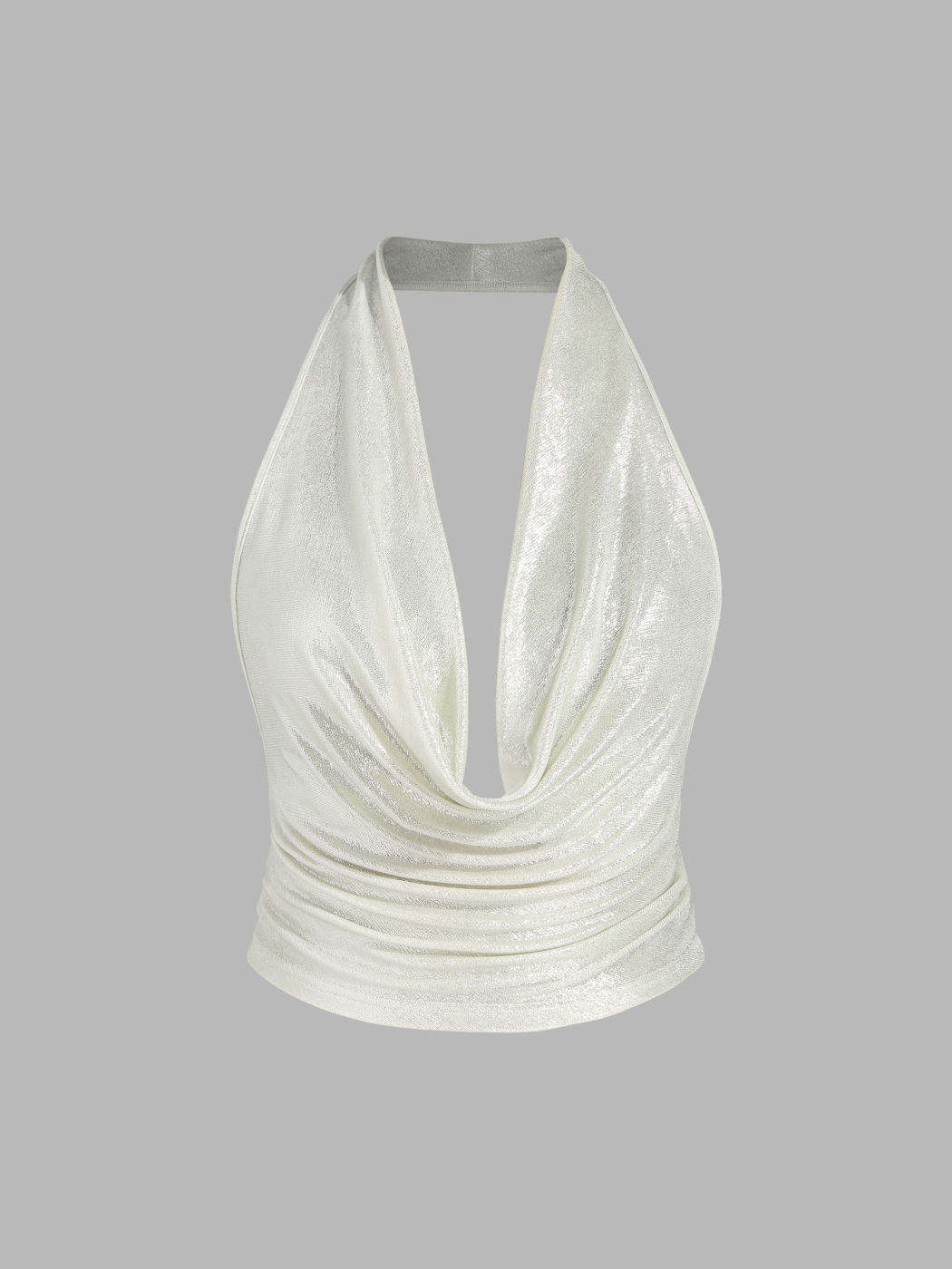 Cowl Neck Backless Crop Top With Solid Tube Top