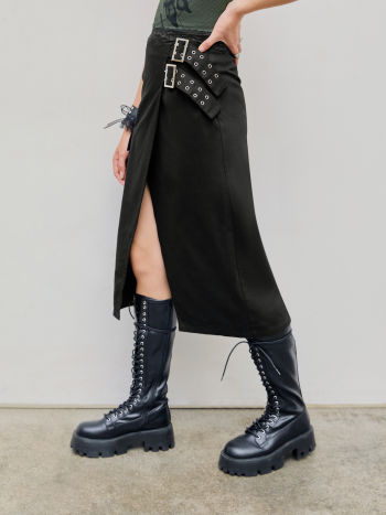Roots and Rising Bright Elastic Waist Pocket Midi Skirt