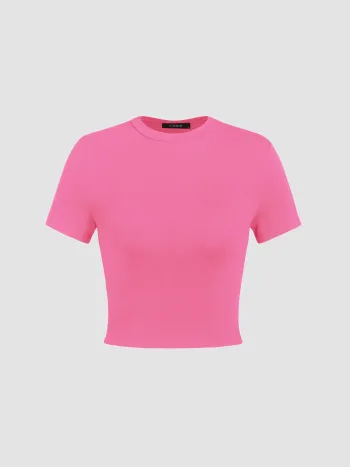 Einfarbiges Kurzarm Crop-T-Shirt