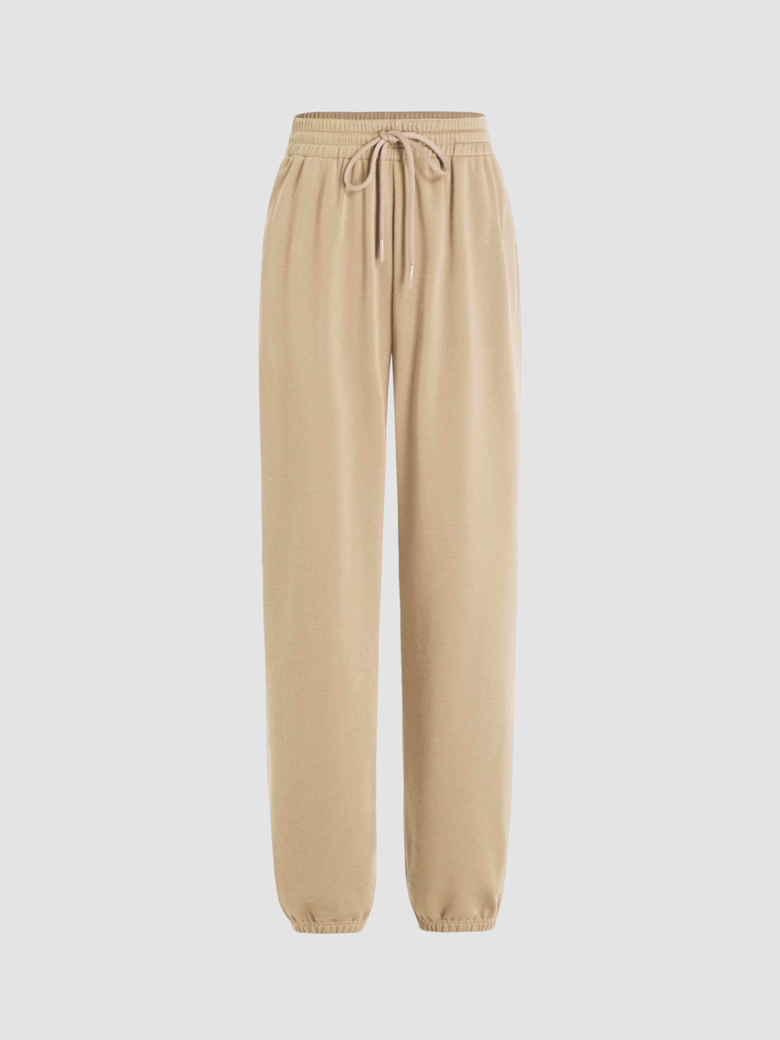 Knit Fabric Mid Elastic Waist Solid Sweatpants For Daily Casual