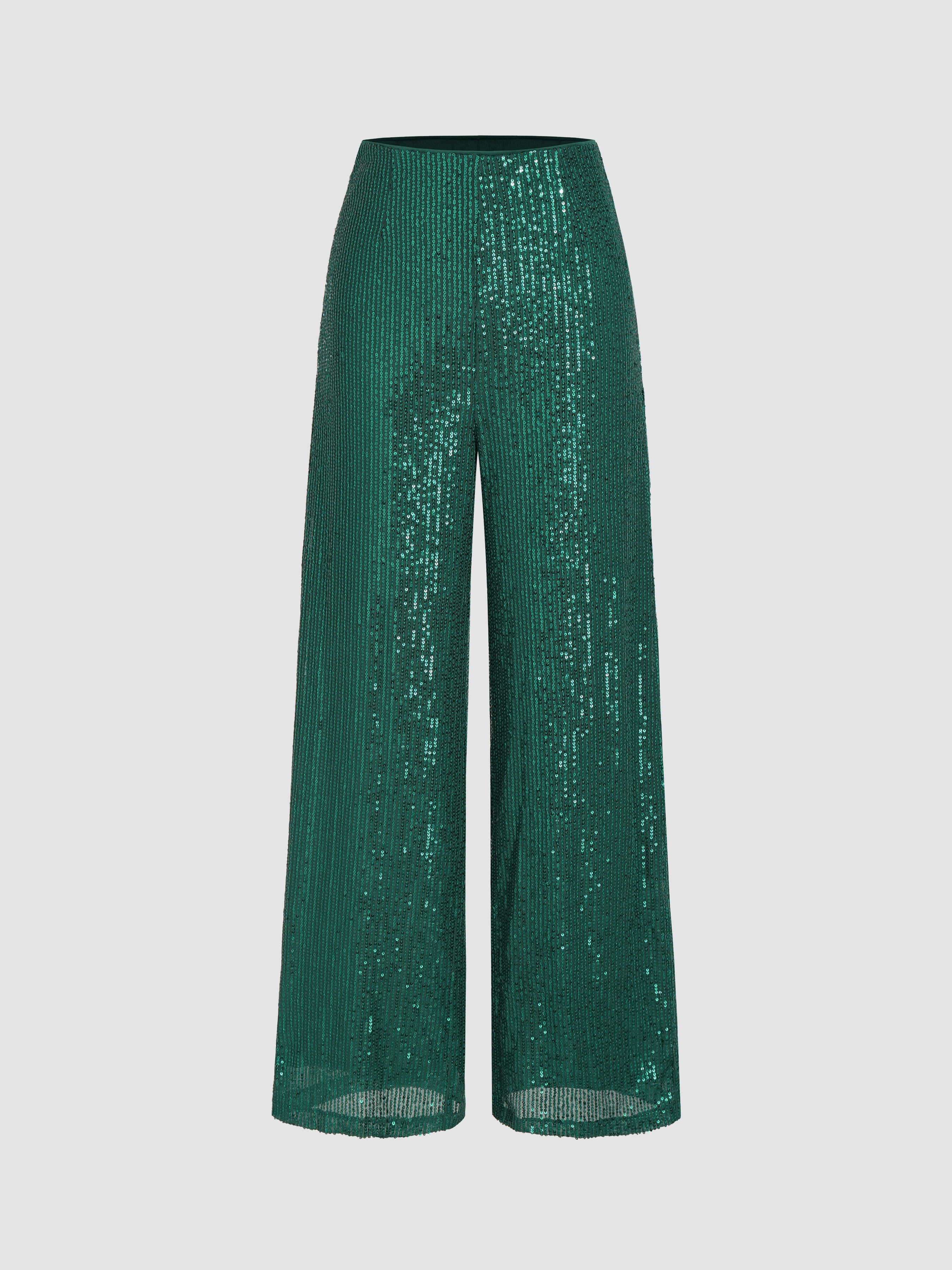 Sequin Pants Sequin High Waist Solid Wide Leg Trousers For Party