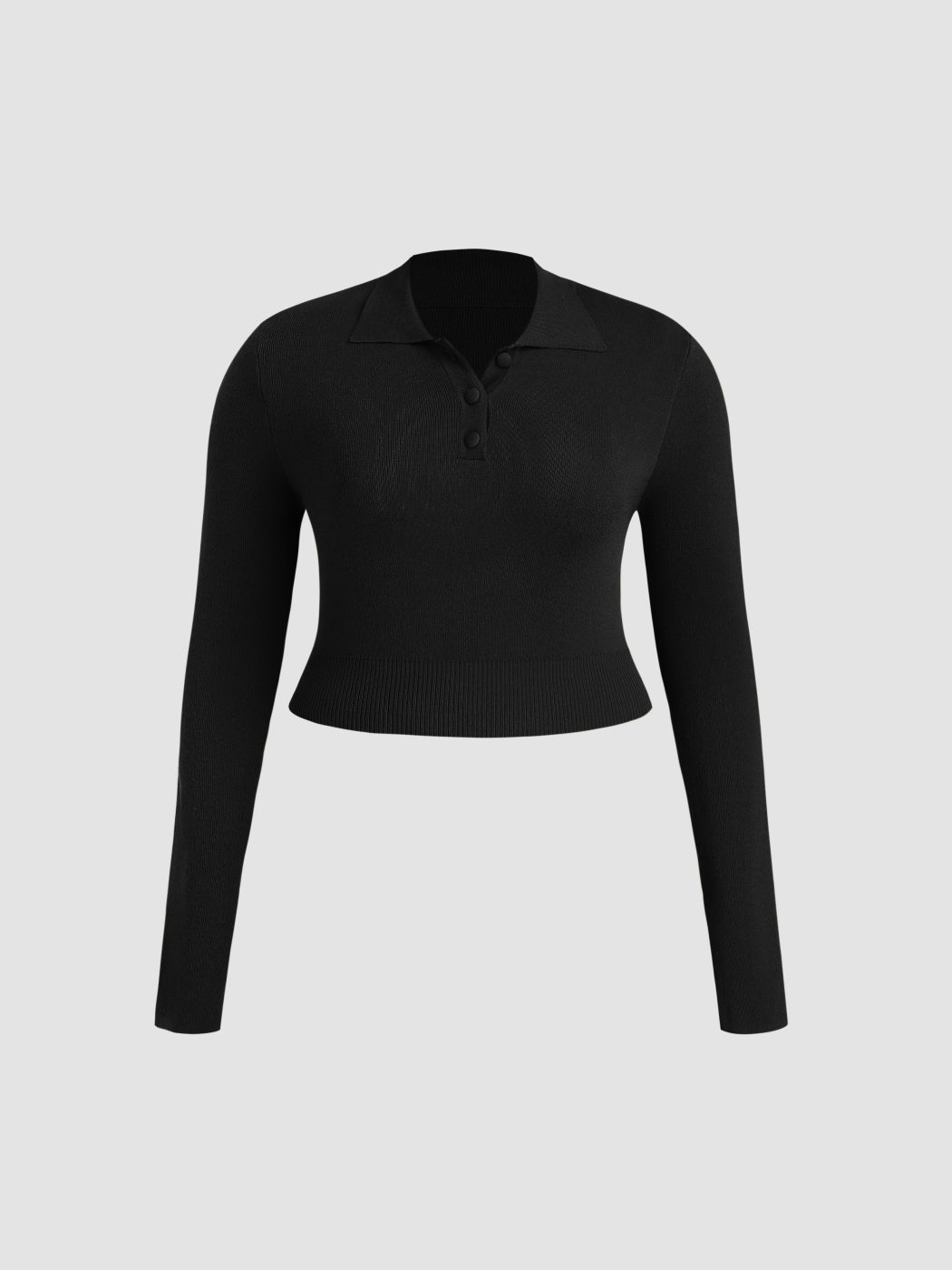 Knit Polo Solid Long Sleeve Top Curve & Plus