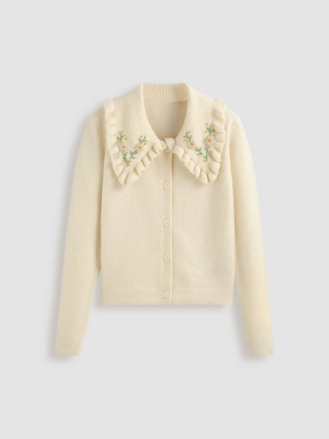 Wool-blend Collar Flower Button Cardigan