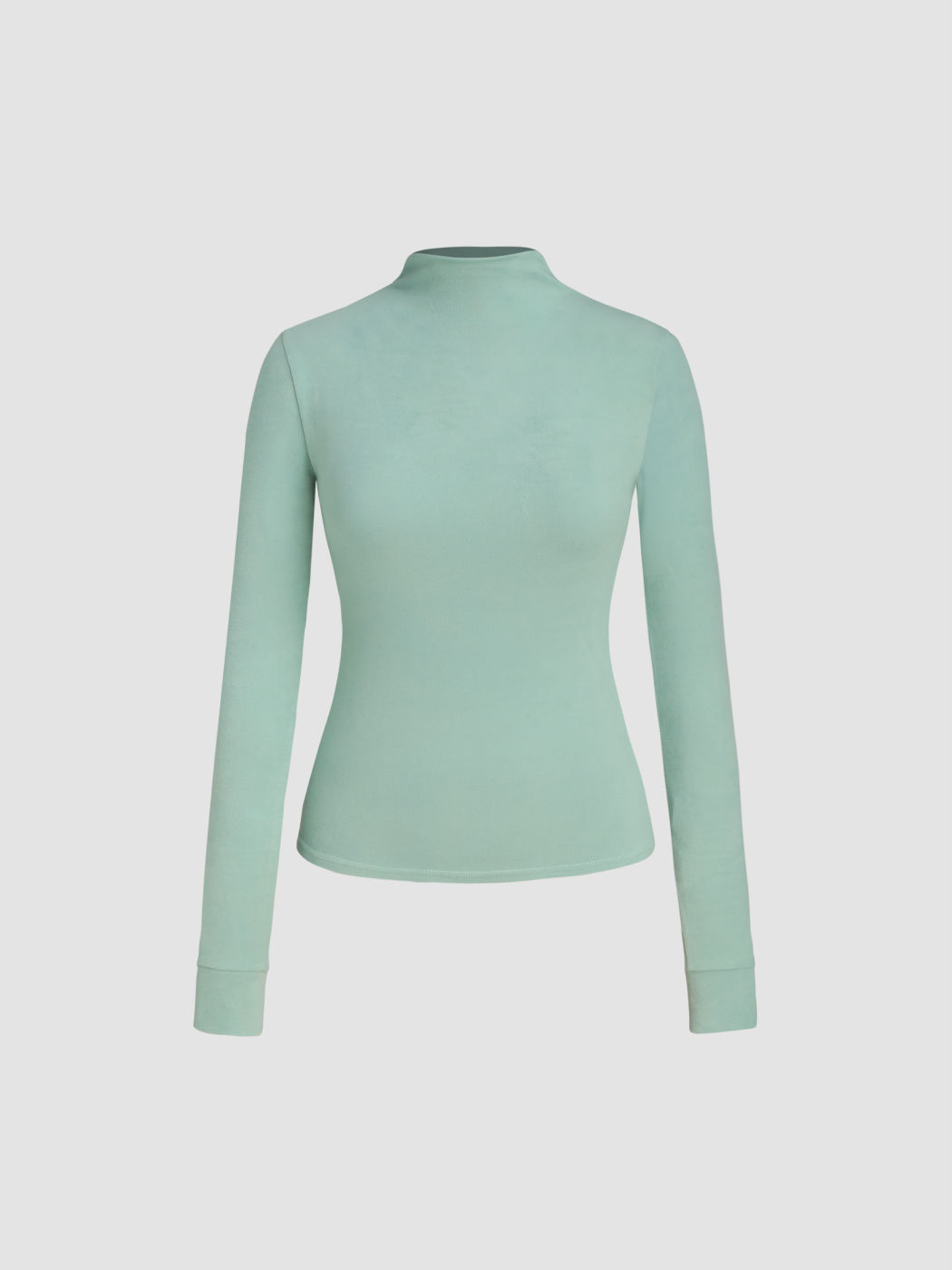 High Neck Thumb Hole Solid Long Sleeve Tee