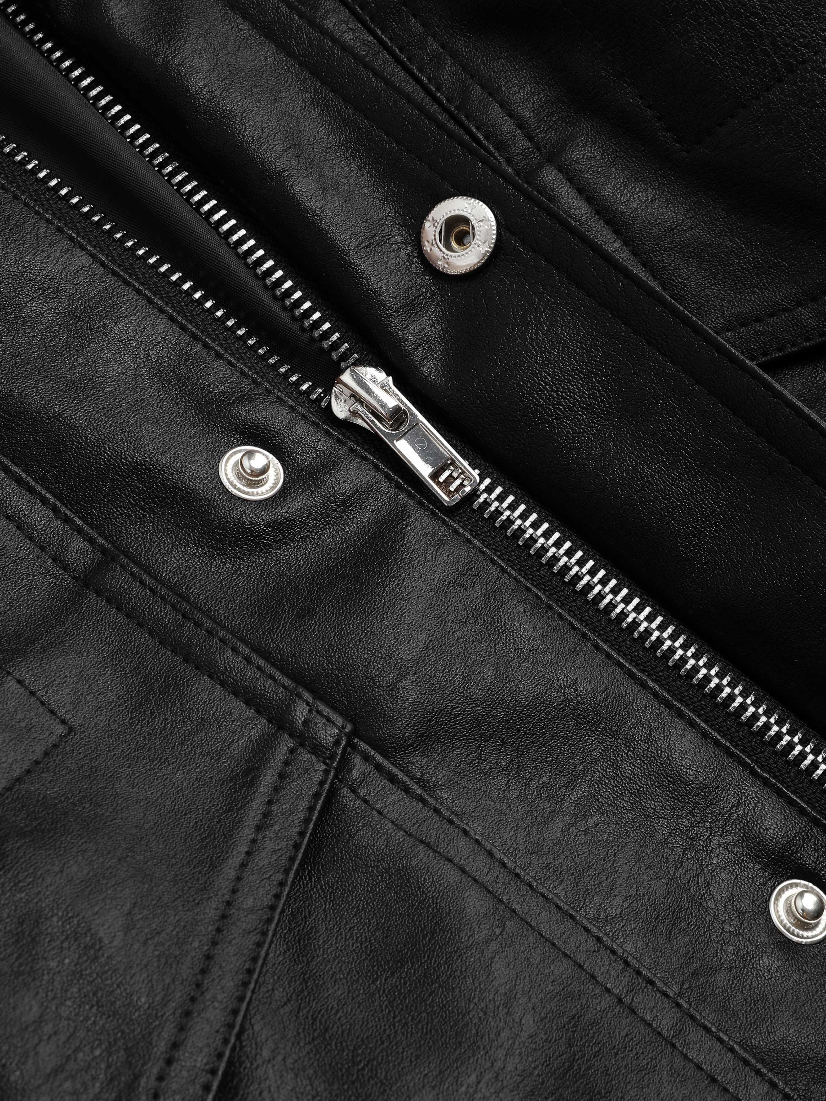 ★送料・関税込★LOEUVRE★Faux Leather Jacket★ Women's Lapel Faux Leather Jacket Coat Zipper Swallow-tail